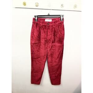 Hollister Pants Womens Sz 00 W23 Corduroy Burgundy Wine Pleated Ultra‎ High Rise